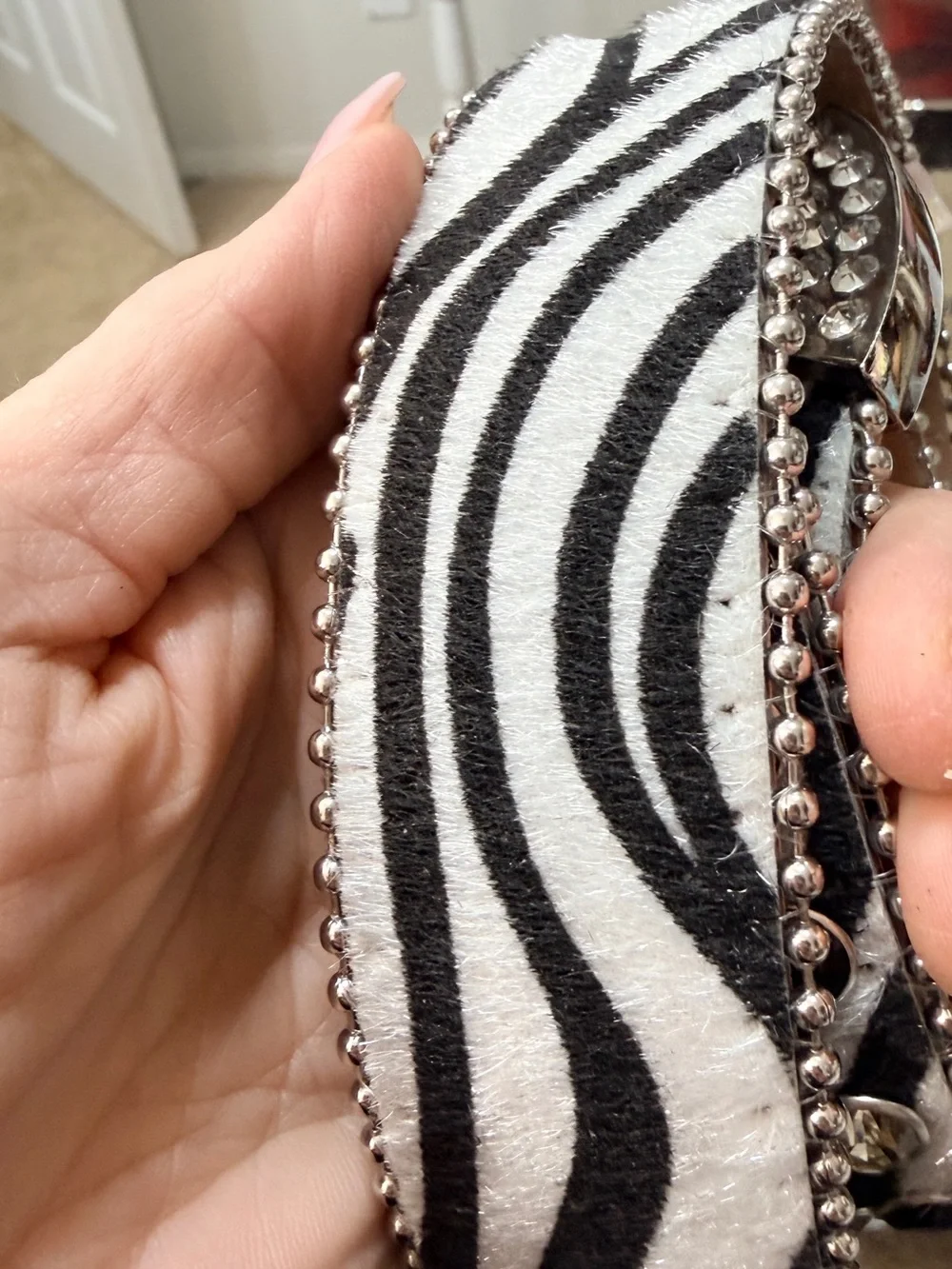 Cow hair Animal Print Rhinestone Western Belt - Black & White